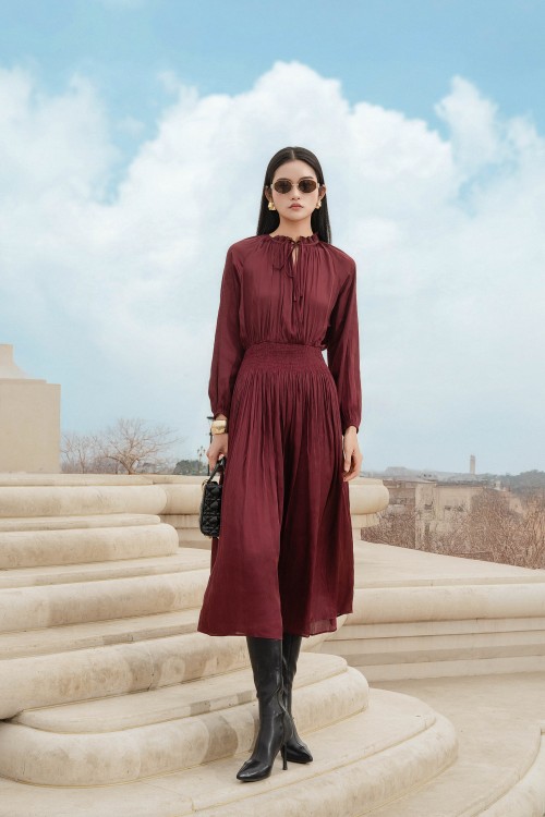 Red Silk Flared Dress