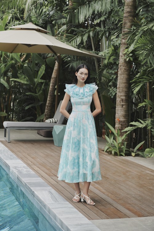 Light Blue Voile Flared Dress