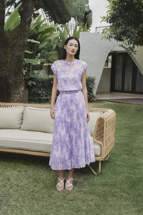 Purple Peony Organza Flared Skirt