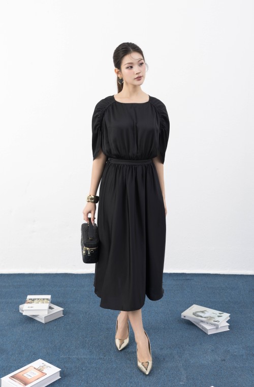 Black Silk Flared Dress