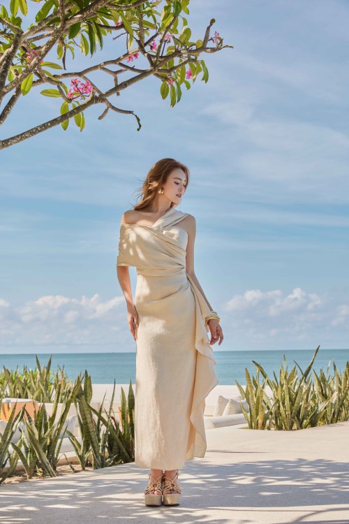 Beige Linen Sarong Dress