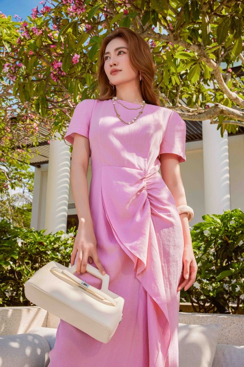 Pink Linen Sarong Dress
