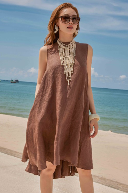Brown Linen Loose Dress