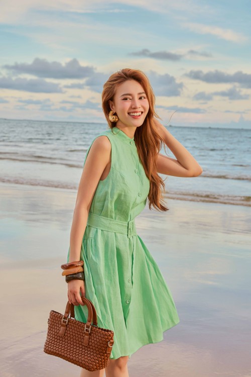 Dark Mint Linen Loose Dress