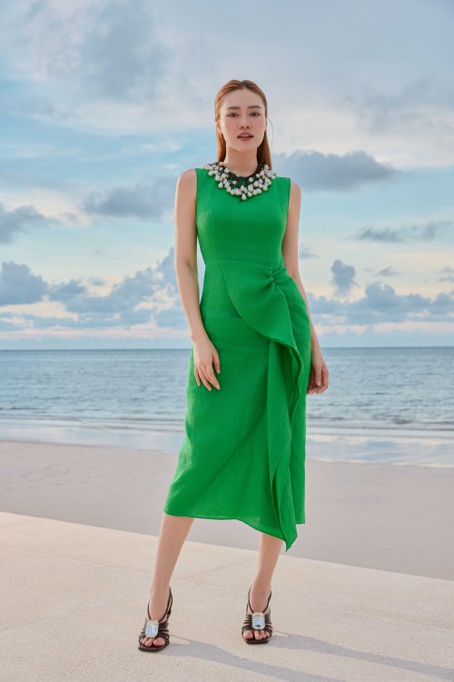 Green Linen Sarong Dress