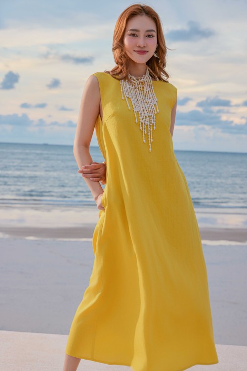 Yellow Linen Loose Dress