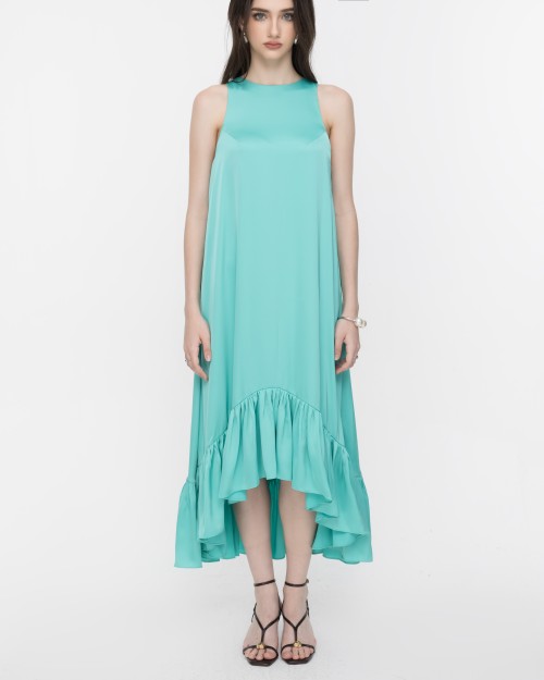 SIXDO Sleeveless Flared Midi Silk Dress