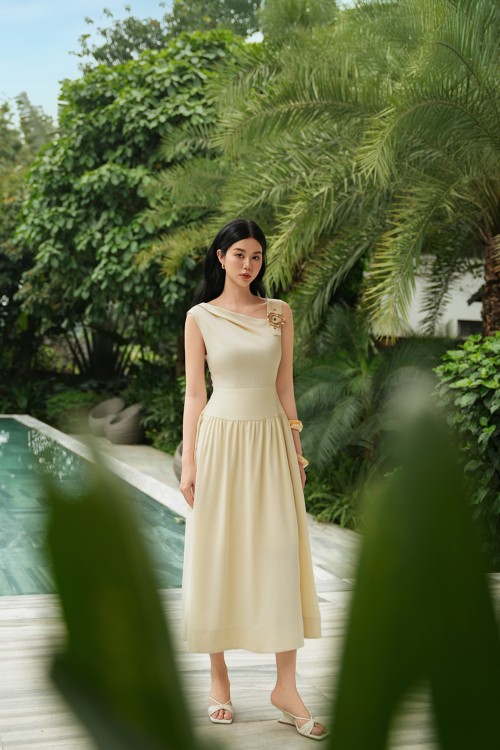 Cream Woven Flared Dress
