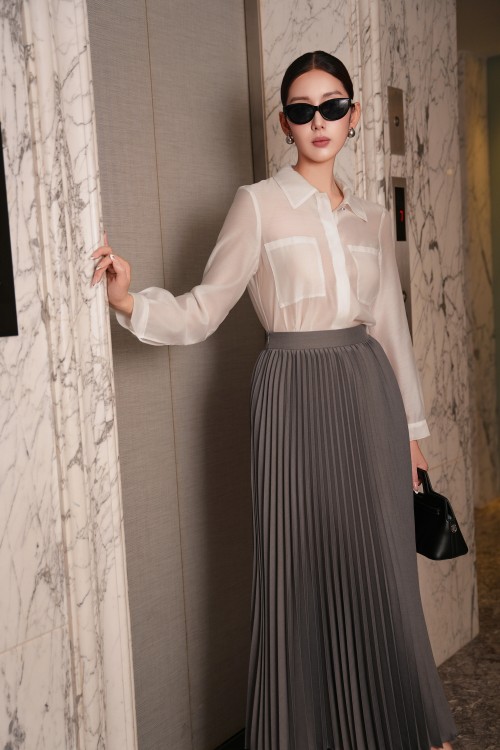 White Long Sleeves Organza Shirt