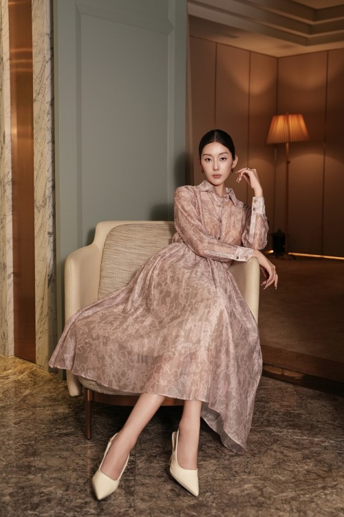 Light Pink Floral Organza Flared Skirt