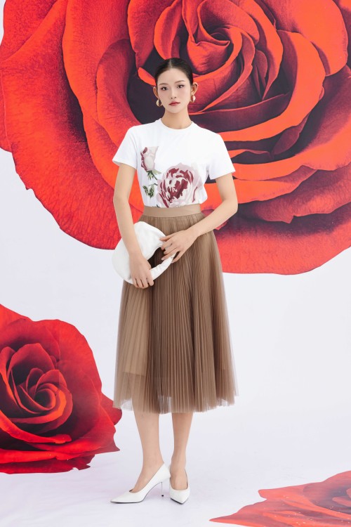 Light Brown Mesh Flared Skirt