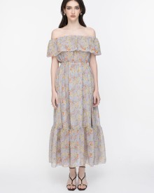 SIXDO Floral Off-Shoulder Maxi Voile Dress