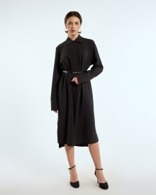 SIXDO G-Black Woven Loose Dress with Belt for Women