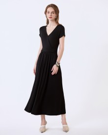 SIXDO G-Black V-Neck Woven Flared Dress