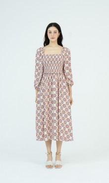 G-Magenta Long Sleeves Midi Silk Dress