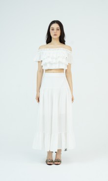G-White Woven Top and Skirt Set