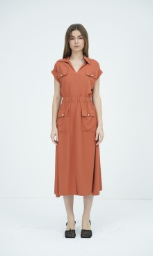 SIXDO G-Ochre Woven Flared Dress for Women