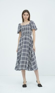 SIXDO G-Navy Short Sleeves Woven Flared Dress for Women