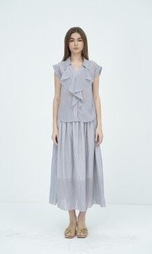 SIXDO G-Blue Stripe Raw Flared Skirt