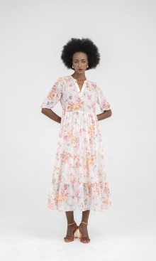 SIXDO Floral Woven Midi Dress