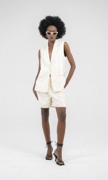 SIXDO Beige Stripe Linen Waistcoat