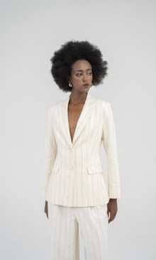 SIXDO Beige Stripe Linen Vest