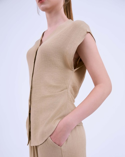Sixdo SIXDO G-Beige V-Neck Woven L Blouse