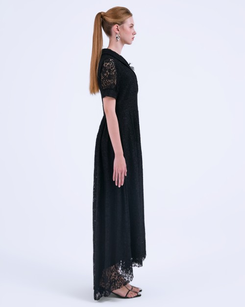 SIXDO G-Black Organza Flared Dress