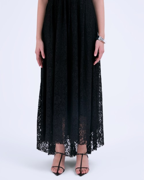 SIXDO G-Black Organza Flared Dress