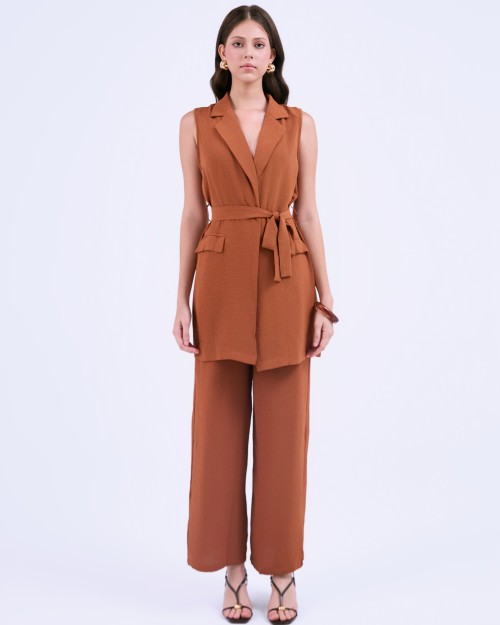 SIXDO G-Coffee Brown Woven Jumpsuit