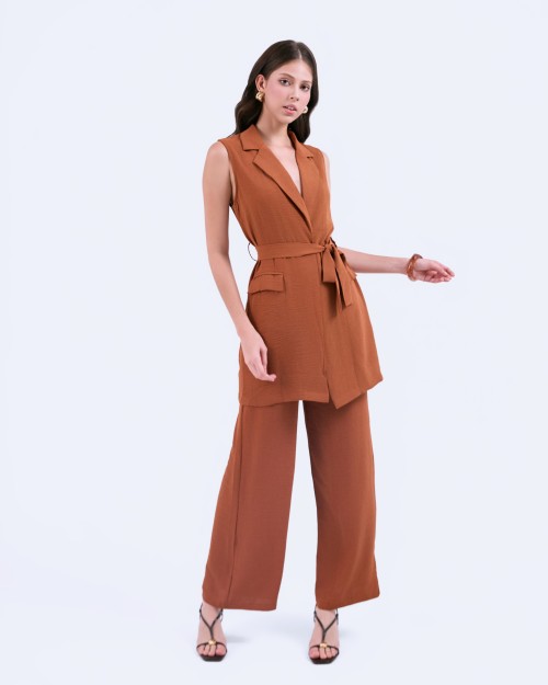 SIXDO G-Coffee Brown Woven Jumpsuit