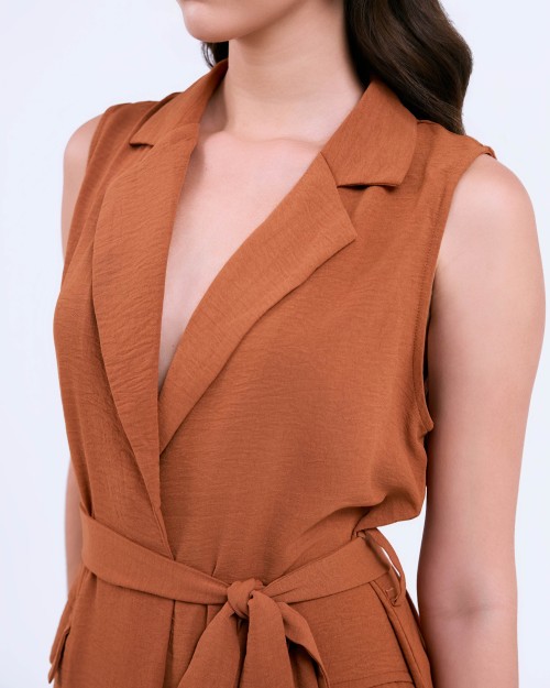 SIXDO G-Coffee Brown Woven Jumpsuit