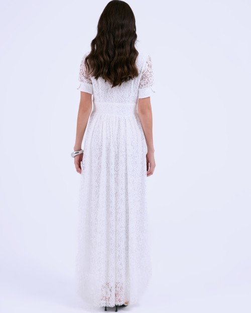 SIXDO G-White Organza Flared Dress