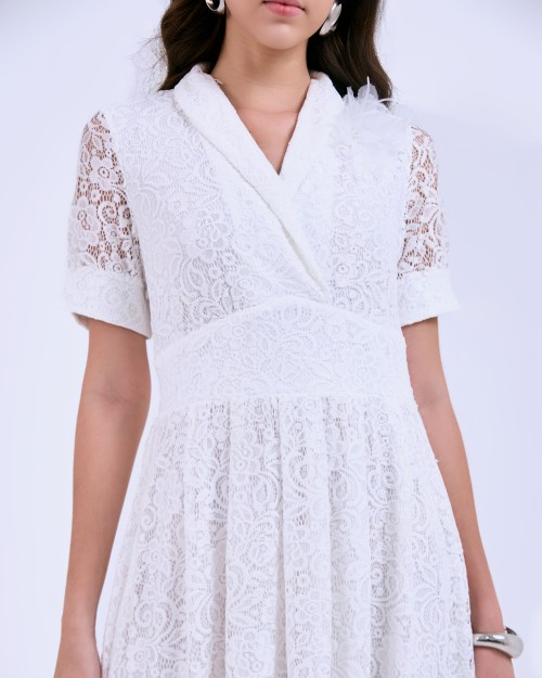 SIXDO G-White Organza Flared Dress