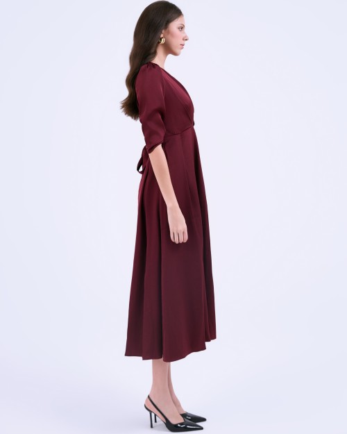 G-Dark Red Silk Flared Dress