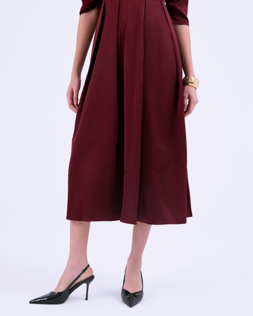 G-Dark Red Silk Flared Dress