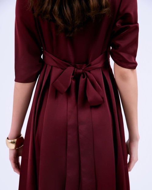 G-Dark Red Silk Flared Dress