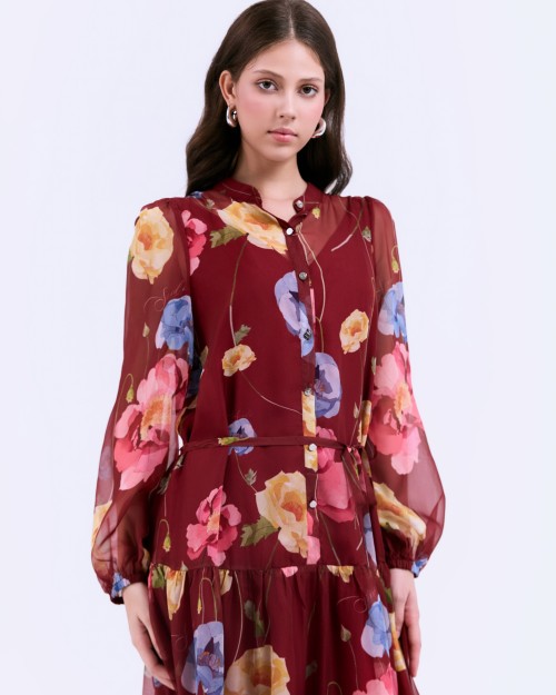 SIXDO G-Black Voile Flared Dress