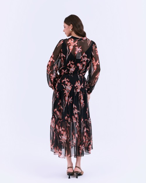 SIXDO G-Black Voile Flared Dress