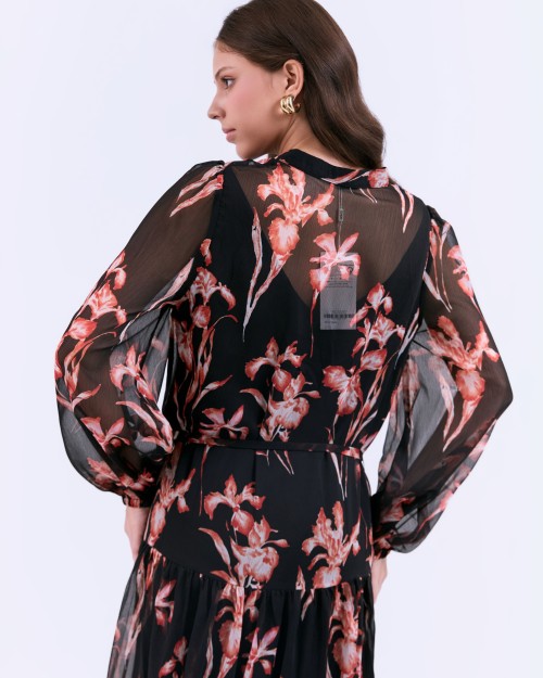 SIXDO G-Black Voile Flared Dress