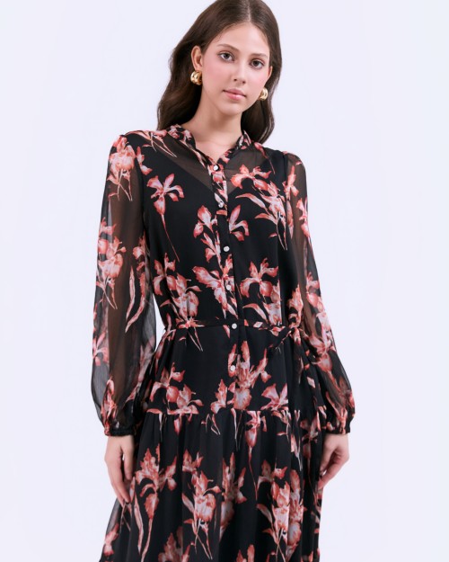 SIXDO G-Black Voile Flared Dress