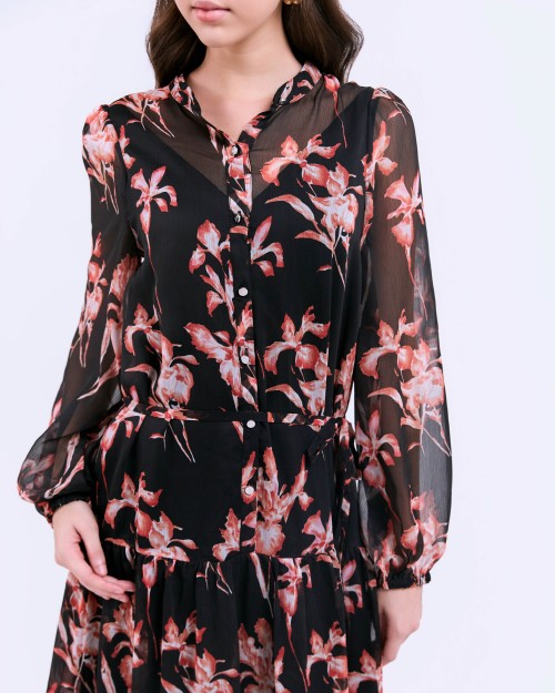 SIXDO G-Black Voile Flared Dress