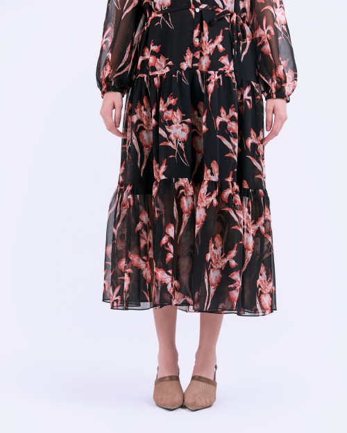 SIXDO G-Black Voile Flared Dress