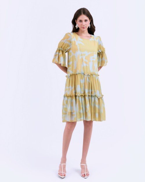 SIXDO G-Yellow Printed Woven Loose Dress