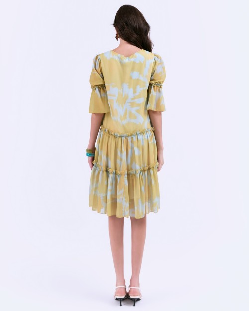 SIXDO G-Yellow Printed Woven Loose Dress
