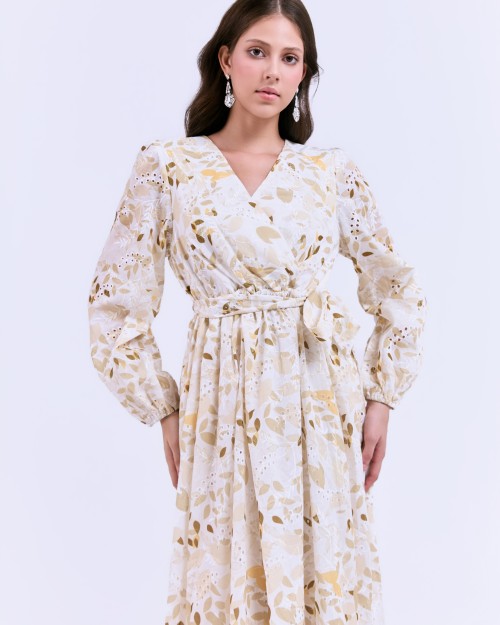 Sixdo SIXDO G-Yellow Wrap Woven Flared Dress L