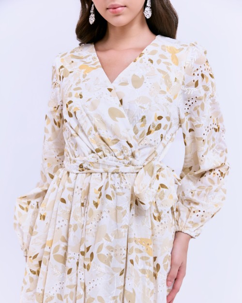 SIXDO G-Yellow Wrap Woven Flared Dress L