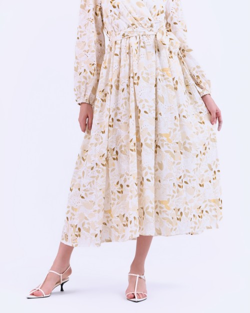 SIXDO G-Yellow Wrap Woven Flared Dress L