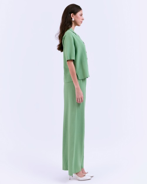 SIXDO G-Green Lapel Collar Woven Jumpsuit