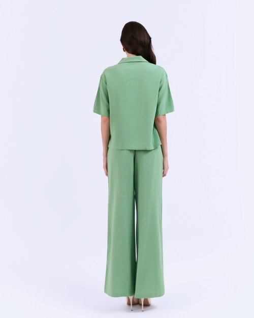 SIXDO G-Green Lapel Collar Woven Jumpsuit
